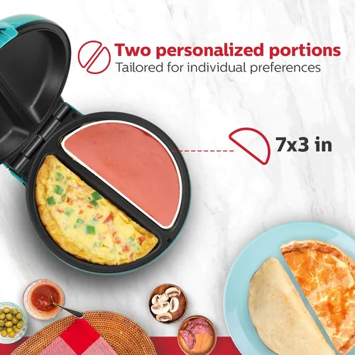 Miniatura 5 de Holstein Housewares Máquina para Omelets y Frittatas de Acero Inoxidable de 2 Secciones, Revestimiento Antiadherente, Fácil de Limpiar, Luces Verde