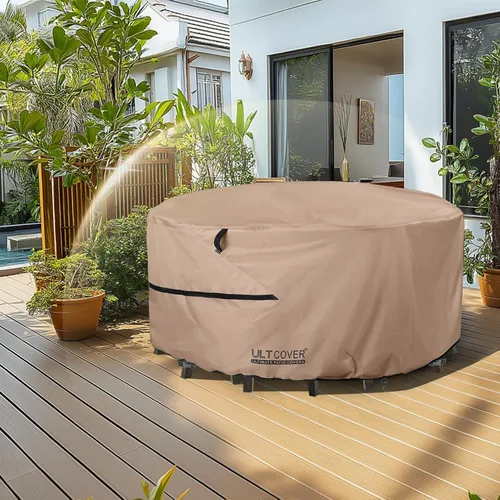 Miniatura 7 de ULTCOVER Cubierta redonda de 48 pulgadas para mesa de patio impermeable para conjunto de muebles de exterior Marrón