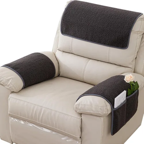 Miniatura 12 de Funda para Reposabrazos, Protector para Silla Reclinable, Protector para Muebles, Bolsillo de Almacenamiento Lateral, Funda Elástica para Beige