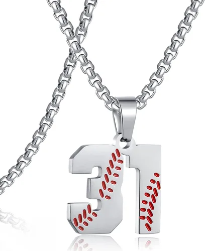 Miniatura 39 de SKQIR Colgante de número de jersey de béisbol para hombres y niños - Cadena de acero inoxidable para atletas - Negro