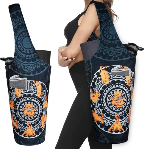 Miniatura 11 de Bolsa de esterilla de yoga impresa a la moda con bolsillo lateral grande y bolsillo con cremallera, bolsa larga de yoga que se adapta a la mayoría