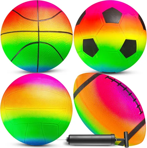 Miniatura 9 de Pelotas deportivas de 8.5 pulgadas para niños y niños pequeños, paquete de 4 pelotas inflables de goma multideporte, fútbol, baloncesto, pelota