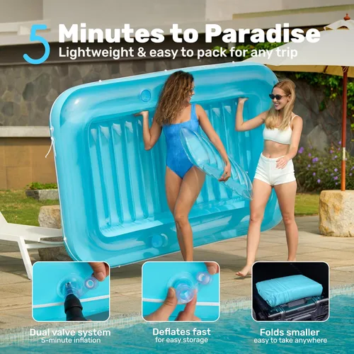 Miniatura 6 de SLOOSH Flotador Inflable para Tumbona de Piscina, 85" x 57" Flotadores de Piscina Extra Grandes para Adultos con Almohada, Balsa Flotante 4 en 1 Azul