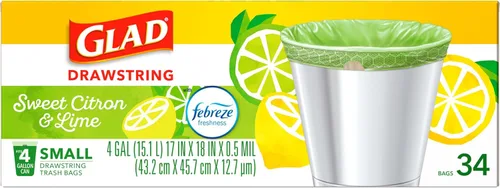 Miniatura 8 de Glad Bolsas de basura pequeñas con cordón de cocina, 4 galones, Febreze Sweet Citron & Lime, 34