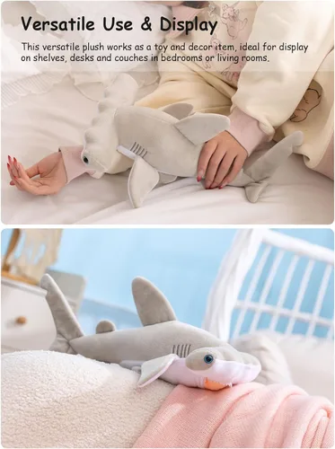 Miniatura 6 de Lindo juguete de peluche de tiburón martillo, adorable animal de mar de peluche de tiburón suave de 12 pulgadas para niños, esponjoso, regalo
