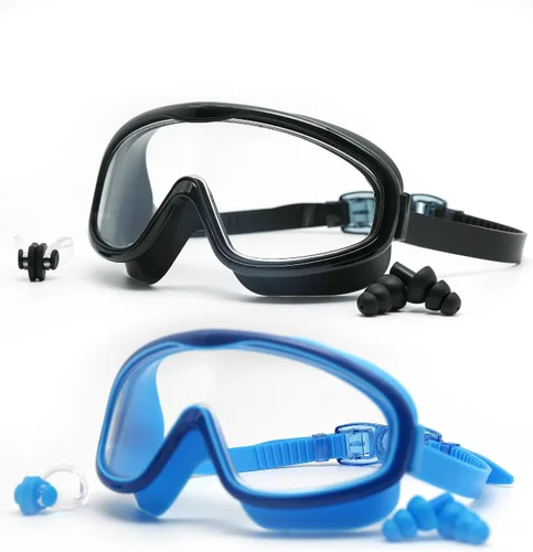 Gafas de natación para adultos, paquete de 2 gafas de natación antivaho con protección UV con correas ajustables, gafas de natación de silicona a
