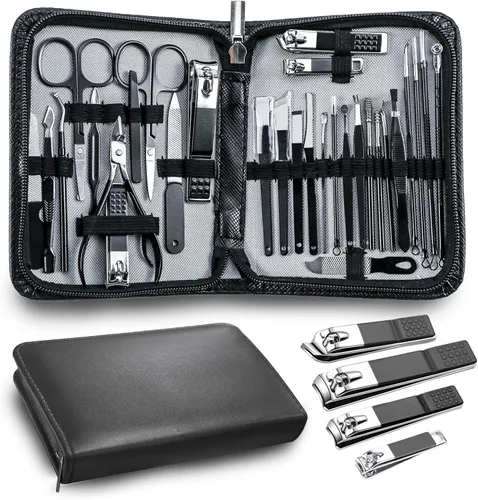 Kit de manicura para el cuidado personal, kit de aseo para hombres, 30 en 1, kit profesional de uñas para pedicura, cortaúñas para hombres y
