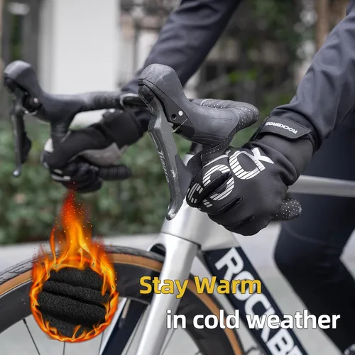 Miniatura 4 de ROCKBROS Guantes de ciclismo de invierno para pantalla táctil, guantes de bicicleta de montaña para clima frío, guantes de ciclismo para hombres