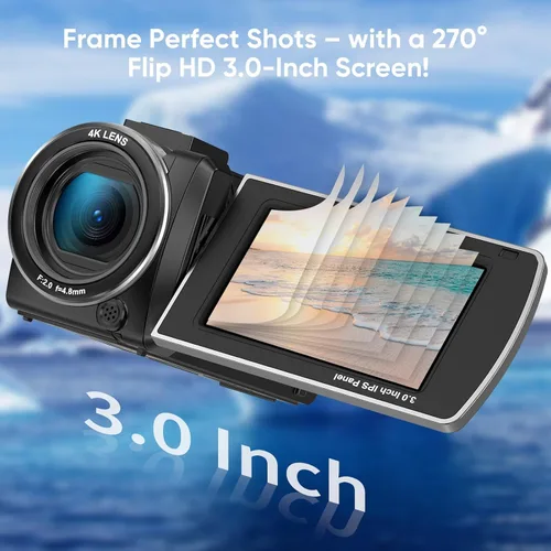Miniatura 5 de ORDRO Cámara de video, videocámara FHD 64MP 4K, cámaras WiFi para vlogging para YouTube con visión nocturna IR, zoom digital 18X 3.0 pulgadas