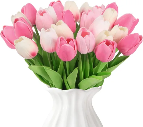 Miniatura 22 de IPOPU 24 tulipanes artificiales de tacto real para decoración, tulipanes falsos, arreglos florales, tulipanes artificiales sintéticos, decoración