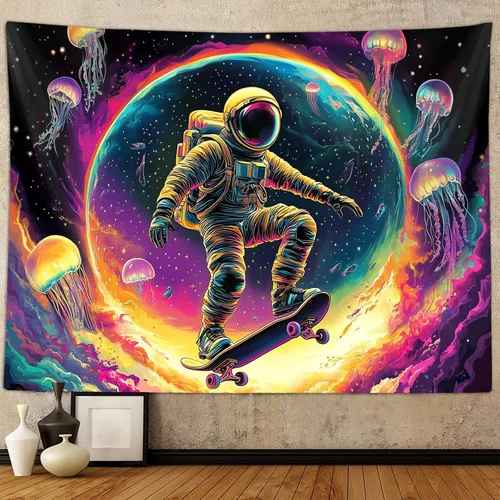 Miniatura 15 de Sanzugh Divertido tapiz alienígena de astronauta espacial para hombres y chicos, genial universo trippy planeta, tapices artísticos para colgar