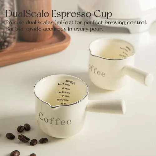 Miniatura 4 de KEMORELA Tazas de café espresso de cerámica con boquillas y asas, marcas de 3 onzas y 3.0 fl oz, chupitos de espresso, cerámica duradera resistente