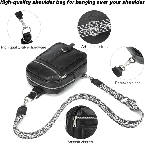 Miniatura 7 de Bolso Bandolera Mochila Cruzada - 2 en 1 Bolso Cruzado de Cuero Riñonera con 2 Correas Extraíbles Mini diaper bag Café