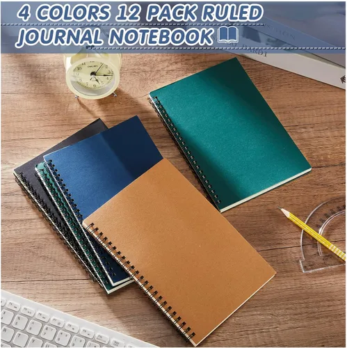 Miniatura 4 de Mimorou Paquete de 12 cuadernos en espiral de tapa dura con rayas universitarias A5 para suministros escolares de oficina, 100 páginas/50 hojas, 8.3