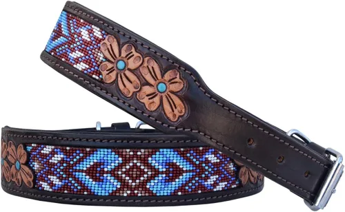 Collar de cuero para perro, tamaño pequeño, estilo occidental, resistente, con cuentas ajustables y acolchado, suave para cachorros y perros
