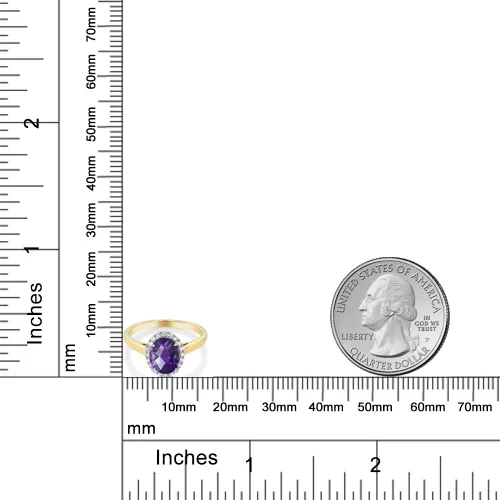 Miniatura 36 de Gem Stone King Anillo de compromiso ovalado de oro amarillo de 10 quilates con piedra natal y halo de diamantes Ovalado de 0.354 x 0.276 in