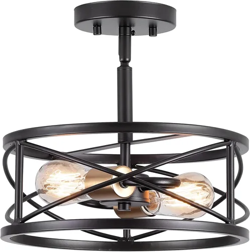 Miniatura 4 de mavcadonf Lámpara de techo semiempotrada de 2 luces, de 14 pulgadas, industrial y moderna, con jaula de metal, lámpara de techo con acabado