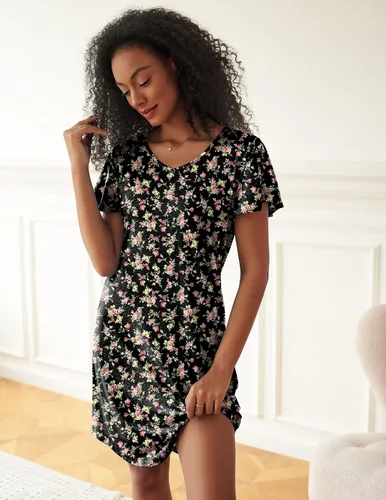 Miniatura 4 de Ekouaer - Paquete de 2 camisones de manga corta para mujer, cómodo y suave, pijama para dormir