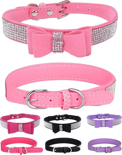 Collar brillante para perros pequeños, medianos y grandes, collares de perro con corona de diamantes de imitación para perras y perros machos, Rosa3