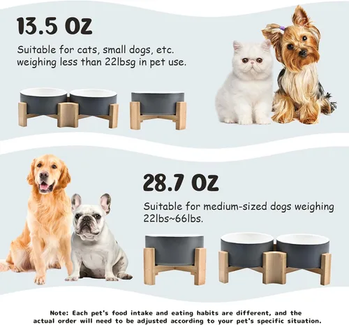 Miniatura 5 de SPUNKYJUNKY Cuenco de cerámica inclinado de 15° para perros y gatos con soporte de madera, cuenco inclinado para comida y agua para bulldog