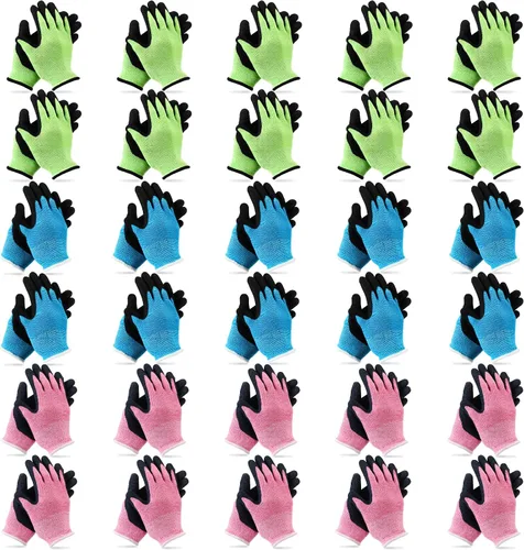 Miniatura 8 de Jeyiour Guantes de jardinería para niños, guantes de trabajo antideslizantes para niños, guantes de seguridad suave con revestimiento de goma