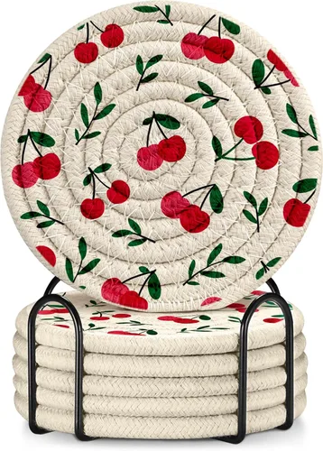 Miniatura 18 de Juego de 6 Posavasos para Bebidas - Posavasos Absorbentes para Tazas para Bebidas Mesa de Café Hogar Oficina Escritorio Decoración Tela de Algodón