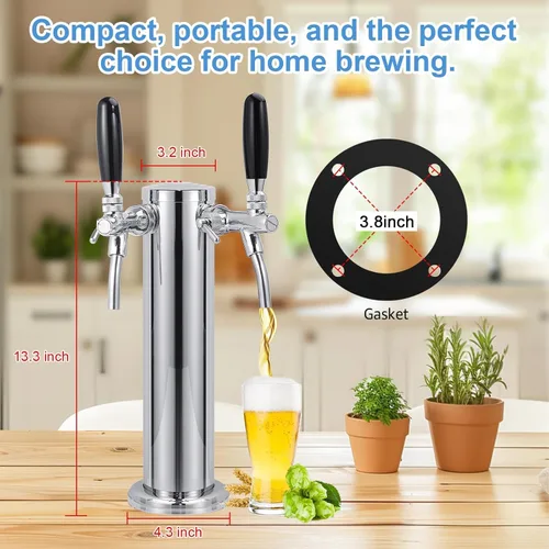 Miniatura 8 de Torre Kegerator de doble grifo ajustable Torre de cerveza de barril de cerveza premontada Torre de grifo de barril de cerveza de acero inoxidable