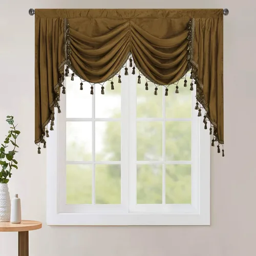 Miniatura 62 de StangH Cortinas decorativas de lujo, cenefa azul con bloqueo de luz, cenefa festoneada para ventana pequeña con bolsillo sólido para barra, cortina