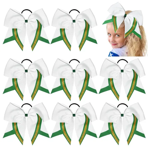 Miniatura 18 de 8 lazos de animación con brillantina, grandes lazos negros para animar, lazos para el pelo para niñas de 8 pulgadas, banda elástica a granel