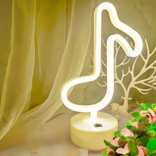Miniatura 8 de Luces de notas musicales - Letreros de neón con notas de música LED, funciona con USB/batería, blanco cálido
