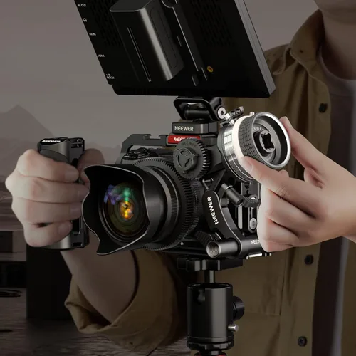 Miniatura 9 de NEEWER Mini enfoque de seguimiento con paradas A/B, anillo de engranaje de lente, varilla de 0.591 in y abrazadera de varilla para cámara de cine