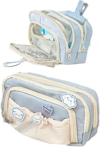 Miniatura 6 de Estuche de lápices lindo y estético Kawaii con pines Kawaii, portalápices grande, suministros preppy (negro)