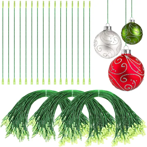 Miniatura 12 de Nuanchu Perchas de adornos de Navidad, cuerda precortada para adornos, ganchos de adorno con cierre a presión, cuerdas colgantes de poliéster