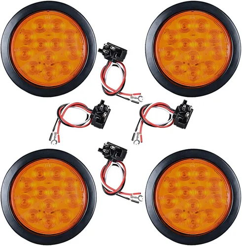 Miniatura 86 de Kit de tapones de cableado con cubierta de hule para luz trasera LED redonda de 4", 12 ledes, para RV, camioneta Luz roja - Lente transparente