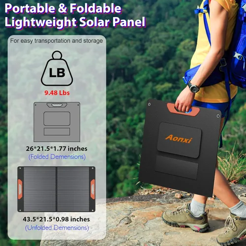 Miniatura 4 de Panel solar portátil de 100 W para estación de energía, cargador solar plegable con alta eficiencia del 24%, revestimiento ETFE, QC3.0 USB/Tipo-C