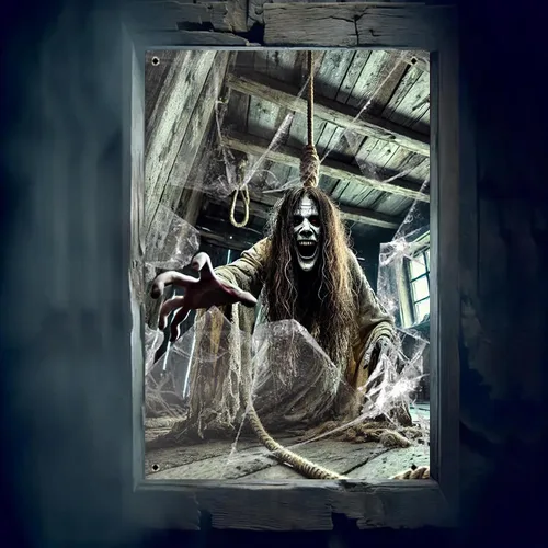 Miniatura 6 de BlissYard Pancarta para ventana de Halloween de 31 x 47 pulgadas, diseño de casa embrujada, fantasma, ventana, espíritu espeluznante, decoración