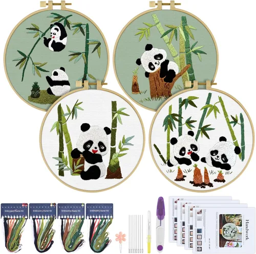 Miniatura 15 de ERKOON 4 Kits de Bordado, Juego de Punto de Cruz de Animales que Incluye Tela de Bordado, Aros, Hilos para Amantes de las Manualidades, Puntada a