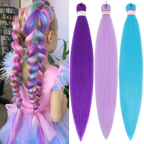 Miniatura 10 de Col bling Cabello trenzado preestirado de 28 pulgadas, 3 paquetes de extensiones de cabello largo para mujer, trenzas de caja, cabello preestirado