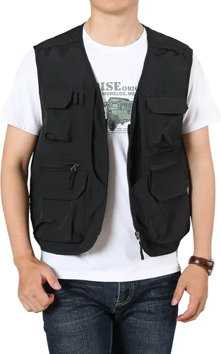 Flygo Chaleco de carga para hombre, para pesca al aire libre, safari, viajes, trabajo, chaleco de fotos con bolsillos