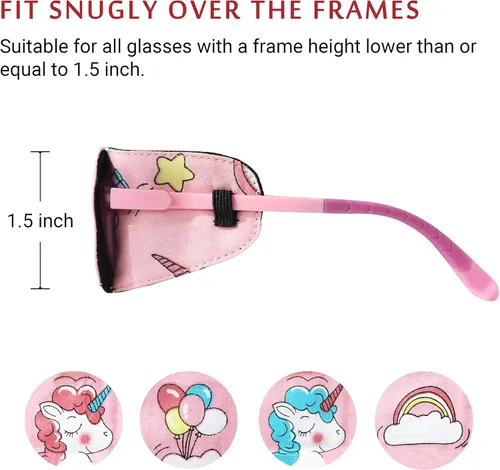 Miniatura 3 de Astropic Parche de algodón y seda para gafas para niños (ojo izquierdo, unicornio de pelo rosa)