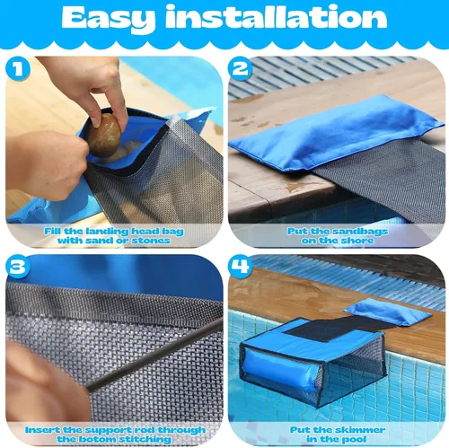 Miniatura 4 de Atrapa hojas de piscina 2 en 1 con rampa de escape para salvar animales, limpiador desnatador de red flotante para hojas para limpieza de superficie