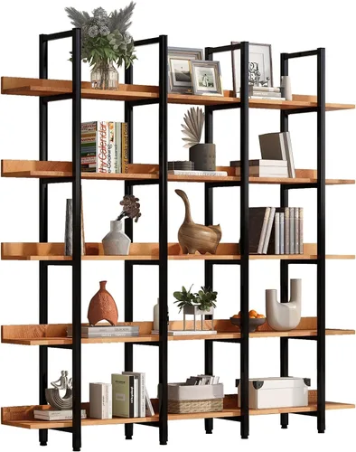 Estantería abierta grande de 5 niveles y estantería de estilo industrial retro, estante de almacenamiento decorativo con marco de metal para oficina