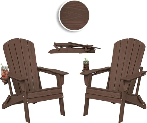 Miniatura 38 de Plawdlik Adirondack Juego de 2 sillas plegables, probadas por SGS, textura de madera con portavasos, polietileno de alta densidad resistente a todo