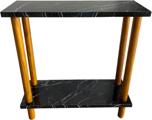Miniatura 7 de Narrow Small Places - Mesa auxiliar moderna de mármol sintético para sofá sala de estar, mesa auxiliar minimalista delgada de 2 niveles con estante