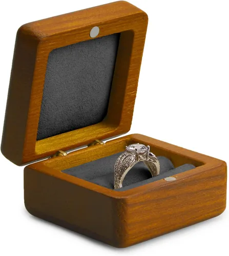 Miniatura 5 de Woodten Caja de anillo de boda de madera maciza Caja de anillo doble de madera cuadrada para propuesta