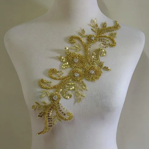 Miniatura 14 de Apliques de encaje con cuentas 3D Luz Lujo Ropa Collar Ramillete Bordado Accesorios (azul oscuro)