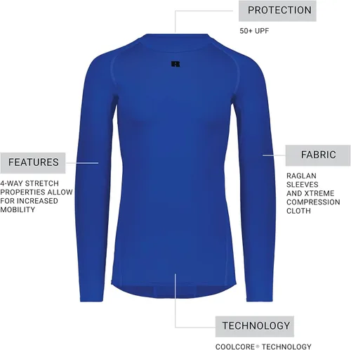 Miniatura 5 de Russell Athletic Camiseta de compresión de manga larga Coolcore estándar para hombre