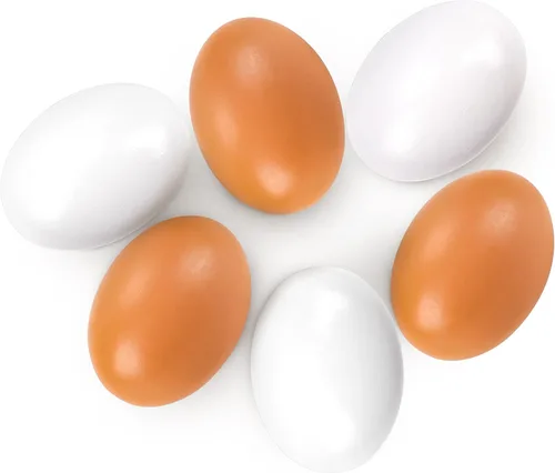 Miniatura 8 de YunKo Huevos de Pascua de madera, 6 piezas de huevos falsos para gallinero, huevos de Pascua para manualidades, huevos de nido marrón para poner