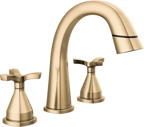 Delta Grifo de baño extraíble Stryke, grifo extraíble de baño, grifo de baño generalizado dorado, 3 agujeros extraíbles, muelle magnético, bronce