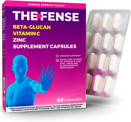 THE-FENSE Cápsulas de suplemento de beta-glucano, vitamina C y zinc, refuerzo de apoyo inmunológico para mujeres y hombres, libre de gluten y